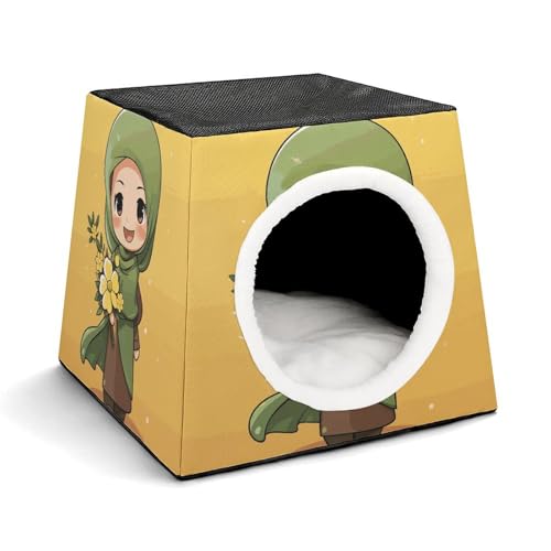 Capsule Pet Waterloo Cartoon Muslim Girl Printed Foldable Dog House Cat Cave Soft Kitten Bed Warm Rabbit Nest Chinchillas Hideout for Indoor Small and Medium Animal von JTKLQBN