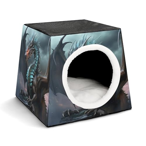 Capsule Pet Waterloo Cool Dragon Printed Foldable Dog House Cat Cave Soft Kitten Bed Warm Rabbit Nest Chinchillas Hideout for Indoor Small and Medium Animal von JTKLQBN