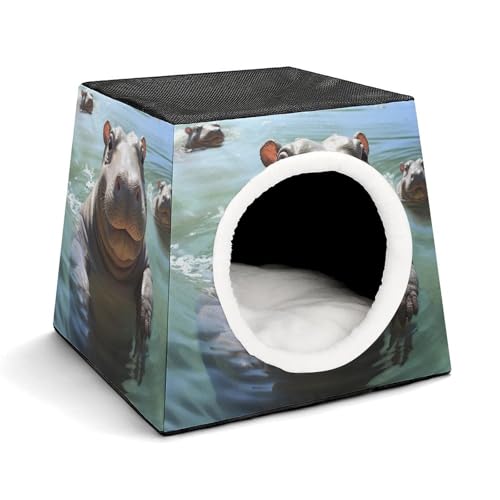 Capsule Pet Waterloo Cute Hippos Printed Foldable Dog House Cat Cave Soft Kitten Bed Warm Rabbit Nest Chinchillas Hideout for Indoor Small and Medium Animal von JTKLQBN