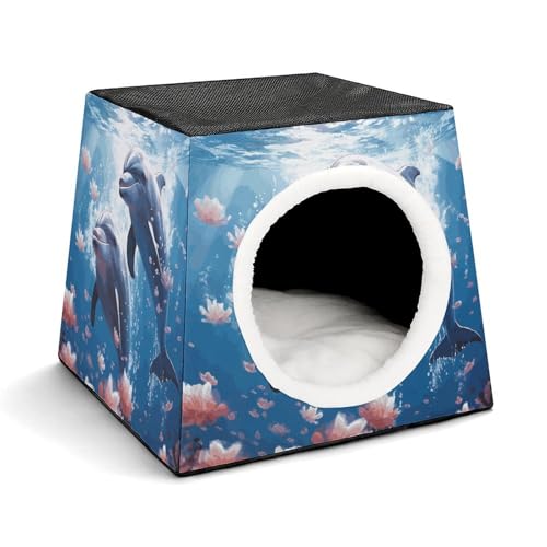 Capsule Pet Waterloo Delfine in Love Printed Foldable Dog House Cat Cave Soft Kitten Bed Warm Rabbit Nest Chinchillas Hideout for Indoor Small and Medium Animal von JTKLQBN