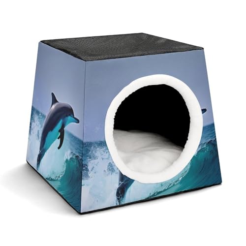 Capsule Pet Waterloo Delphin Printed Foldable Dog House Cat Cave Soft Kitten Bed Warm Rabbit Nest Chinchillas Hideout for Indoor Small and Medium Animal von JTKLQBN