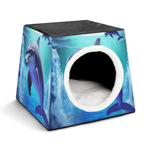 Capsule Pet Waterloo Delphin Printed Foldable Dog House Cat Cave Soft Kitten Bed Warm Rabbit Nest Chinchillas Hideout for Indoor Small and Medium Animal von JTKLQBN