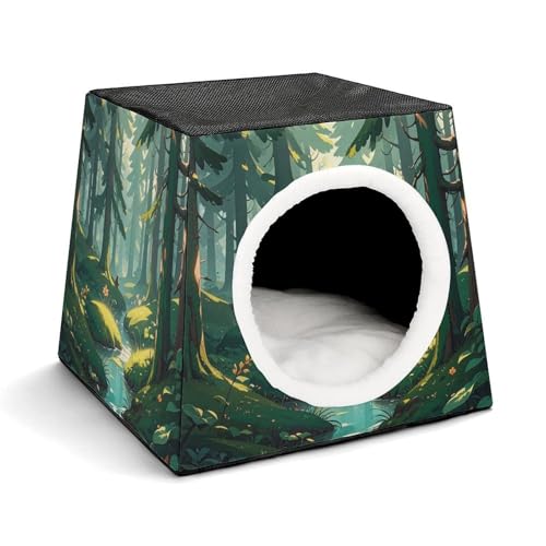 Capsule Pet Waterloo Enchanted Wilderness Fantasy on Dark Green Printed Foldable Dog House Cat Cave Soft Kitten Bed Warm Rabbit Nest Chinchillas Hideout for Indoor Small and Medium Animal von JTKLQBN