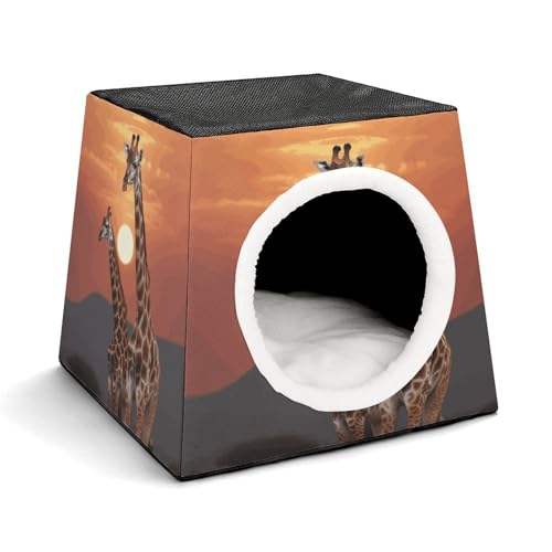 Capsule Pet Waterloo Giraffe bei Sonnenuntergang, bedruckt, faltbar, Hundehaus, Katzenhöhle, weiches Kätzchenbett, warmes Kaninchennest, Chinchillas, Versteck für kleine und mittelgroße Tiere von JTKLQBN