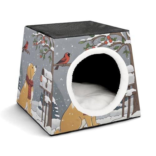 Capsule Pet Waterloo Hunde-Schneeflocken, bedruckt, faltbar, Hundehaus, Katzenhöhle, weiches Kätzchenbett, warmes Kaninchennest, Chinchillas, Versteck für kleine und mittelgroße Tiere von JTKLQBN