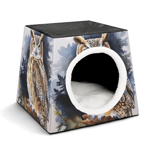 Capsule Pet Waterloo Hundehütte mit Eule, bedruckt, faltbar, Katzenhöhle, weiches Kätzchenbett, warmes Kaninchennest, Chinchillas, Versteck für kleine und mittelgroße Tiere von JTKLQBN