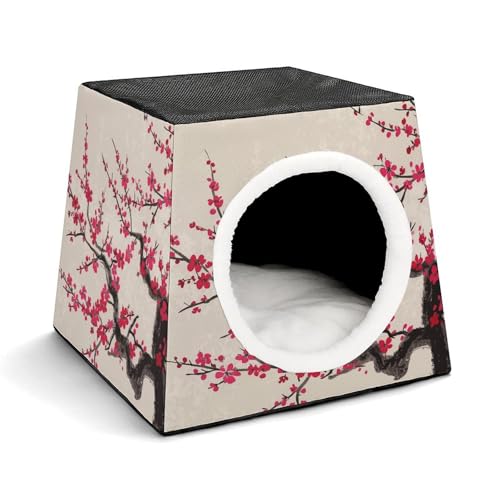 Capsule Pet Waterloo Japanisches Blumen-Kirschblüten-Motiv, faltbar, Hundehaus, Katzenhöhle, weiches Kätzchenbett, warmes Kaninchennest, Chinchillas, Versteck für kleine und mittelgroße Tiere von JTKLQBN