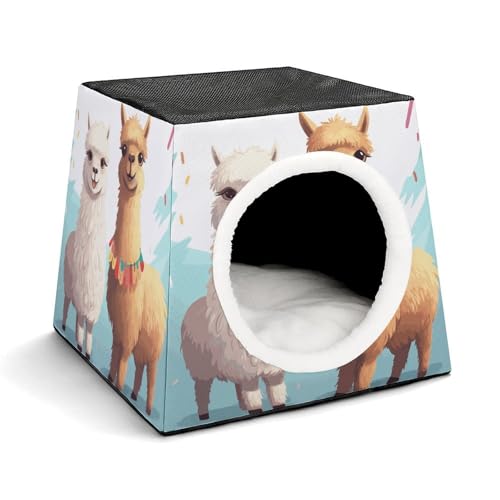 Capsule Pet Waterloo Lama, Alpaka, bedruckt, faltbar, Hundehaus, Katzenhöhle, weiches Kätzchenbett, warmes Kaninchennest, Chinchillas, Versteck für kleine und mittelgroße Tiere von JTKLQBN