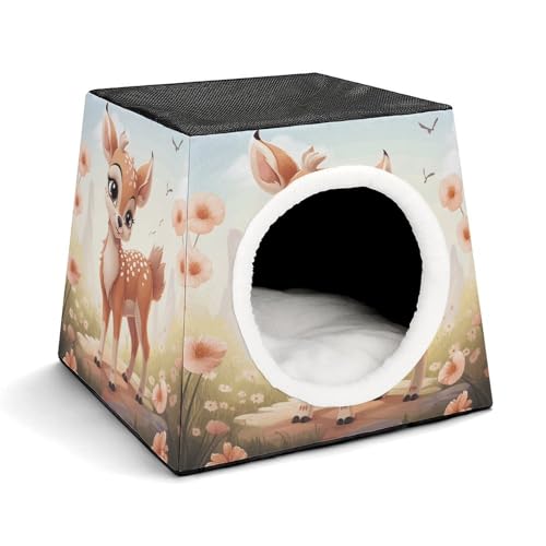 Capsule Pet Waterloo Lovely Deer Printed Foldable Dog House Cat Cave Soft Kitten Bed Warm Rabbit Nest Chinchillas Hideout for Indoor Small and Medium Animal von JTKLQBN