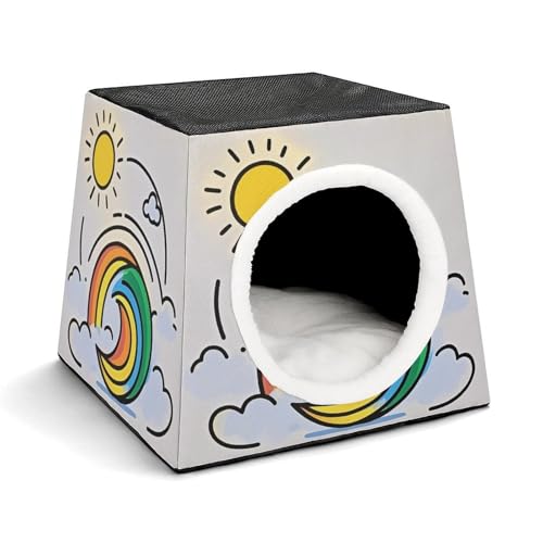 Capsule Pet Waterloo Moon Shaped Rainbow Printed Foldable Dog House Cat Cave Soft Kitten Bed Warm Rabbit Nest Chinchillas Hideout for Indoor Small and Medium Animal von JTKLQBN