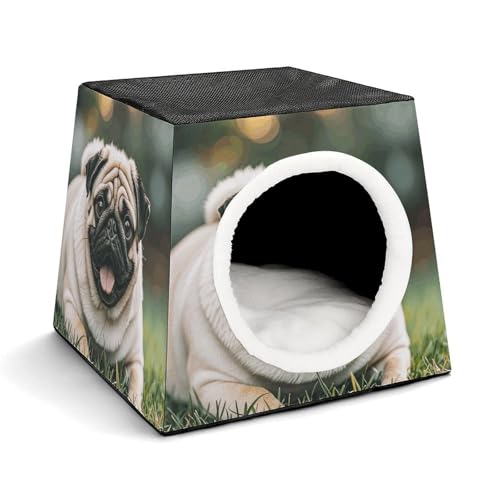 Capsule Pet Waterloo Mops, Hunde, bedruckt, faltbar, Hundehaus, Katzenhöhle, weiches Kätzchenbett, warmes Kaninchennest, Chinchillas, Versteck für kleine und mittelgroße Tiere von JTKLQBN