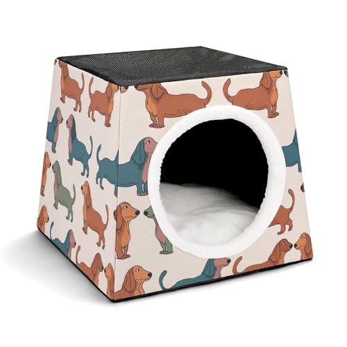 Capsule Pet Waterloo Niedliche Dackel-Hunde, bedruckt, faltbar, Hundehaus, Katzenhöhle, weiches Kätzchenbett, warmes Kaninchennest, Chinchillas, Versteck für kleine und mittelgroße Tiere von JTKLQBN