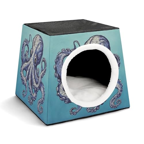 Capsule Pet Waterloo Octopus Design Printed Foldable Dog House Cat Cave Soft Kitten Bed Warm Rabbit Nest Chinchillas Hideout for Indoor Small and Medium Animal von JTKLQBN