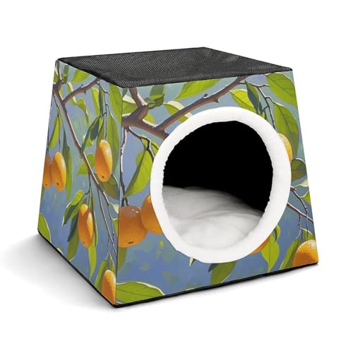 Capsule Pet Waterloo Orange Branches Printed Foldable Dog House Cat Cave Soft Kitten Bed Warm Rabbit Nest Chinchillas Hideout for Indoor Small and Medium Animal von JTKLQBN