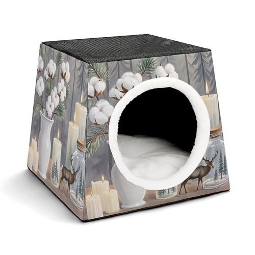 Capsule Pet Waterloo Pine Tree Candles Printed Foldable Dog House Cat Cave Soft Kitten Bed Warm Rabbit Nest Chinchillas Hideout for Indoor Small and Medium Animal von JTKLQBN