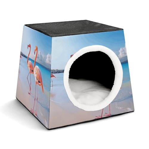 Capsule Pet Waterloo Pink Flamingo on Beach Printed Foldable Dog House Cat Cave Soft Kitten Bed Warm Rabbit Nest Chinchillas Hideout for Indoor Small and Medium Animal von JTKLQBN