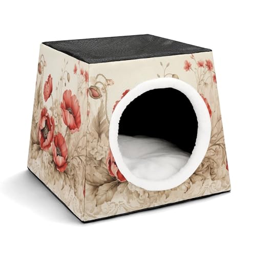 Capsule Pet Waterloo Poppies and Lace Printed Foldable Dog House Cat Cave Soft Kitten Bed Warm Rabbit Nest Chinchillas Hideout for Indoor Small and Medium Animal von JTKLQBN