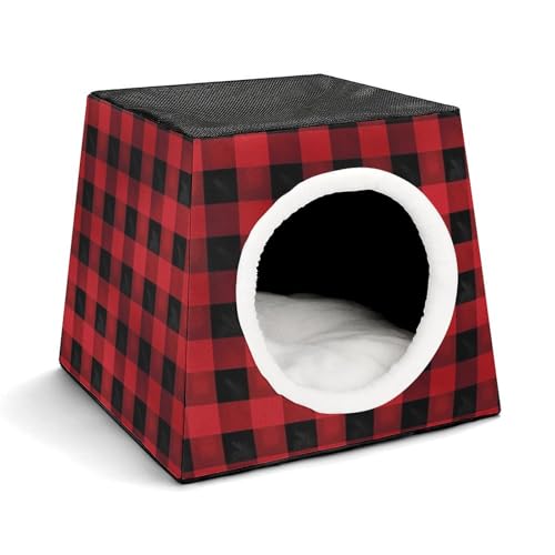 Capsule Pet Waterloo Red Black Buffalo Check Plaid Pattern Printed Foldable Dog House Cat Cave Soft Kitten Bed Warm Rabbit Nest Chinchillas Hideout for Indoor Small and Medium Animal von JTKLQBN