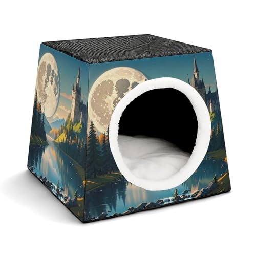 Capsule Pet Waterloo Riverside Lakes and The Moon Printed Foldable Dog House Cat Cave Soft Kitten Bed Warm Rabbit Nest Chinchillas Hideout for Indoor Small and Medium Animal von JTKLQBN