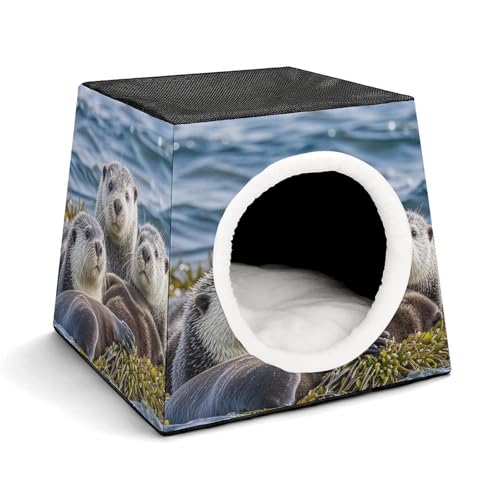 Capsule Pet Waterloo Sea Otter Family Printed Foldable Dog House Cat Cave Soft Kitten Bed Warm Rabbit Nest Chinchillas Hideout for Indoor Small and Medium Animal von JTKLQBN