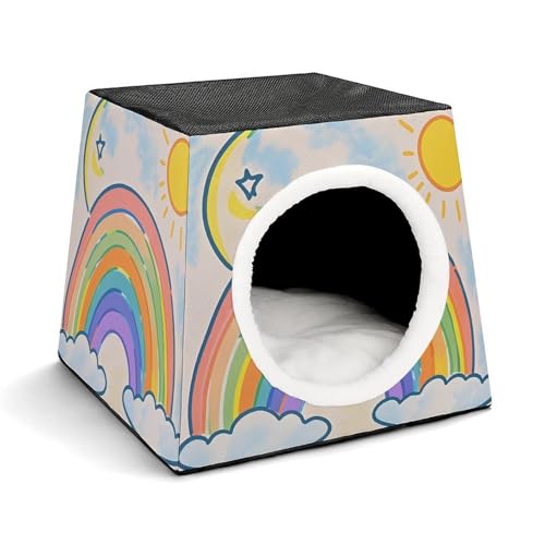 Capsule Pet Waterloo Sun Moon Rainbow Printed Foldable Dog House Cat Cave Soft Kitten Bed Warm Rabbit Nest Chinchillas Hideout for Indoor Small and Medium Animal von JTKLQBN