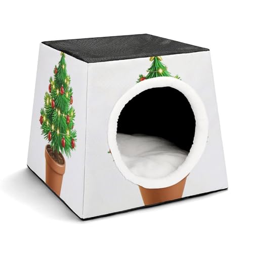 Capsule Pet Waterloo Topf-Weihnachtsbaum, bedruckt, faltbar, Hundehaus, Katzenhöhle, weiches Kätzchenbett, warmes Kaninchennest, Chinchillas, Versteck für kleine und mittelgroße Tiere von JTKLQBN