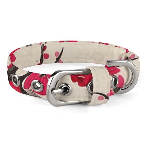 Hundehalsband Netter Welpenhalsbänder Japanische Blumen Kirschblüte Halsbänder für Medium Hunde Kleiner Hund Halsband Weiche Katzenhalsband Haustierhalsband mit Verstellbarer Schnalle 17,9 ~ 25,9 cm von JTKLQBN