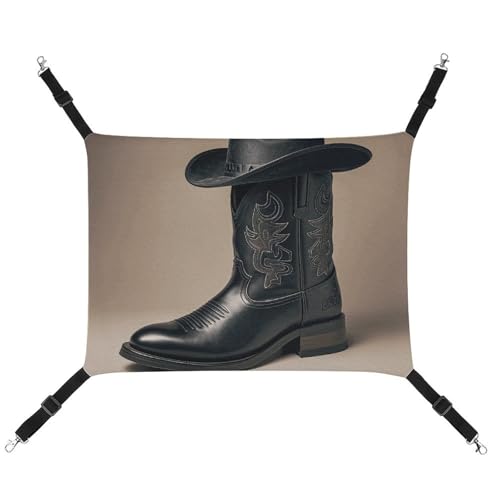 JTKLQBN Hängematte, Cowboy-Hut, Westernstiefel, bedrucktes Bett, weiche Haustiermatte mit verstellbaren Riemen, atmungsaktive Hängematte für Katzen, Frettchen, kleine Hunde, Kaninchen, 42 x 33 cm von JTKLQBN