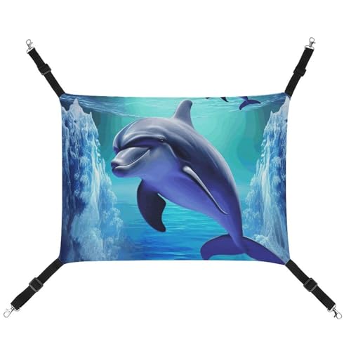 JTKLQBN Hängende Haustier-Hängematte, Delfin-Druck, weiche Haustiermatte mit verstellbaren Riemen, atmungsaktive Hängematte für Katzen, Frettchen, kleine Hunde, Kaninchen, 42 x 33 cm von JTKLQBN