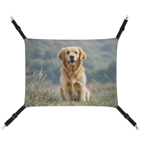 JTKLQBN Hängende Haustier-Hängematte, Golden Retriever, bedrucktes Bett, weiche Haustiermatte mit verstellbaren Riemen, atmungsaktive Hängematte für Katzen, Frettchen, kleine Hunde, Kaninchen, 42 x 33 von JTKLQBN