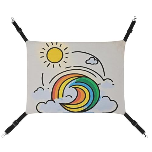 JTKLQBN Hängende Haustier-Hängematte, Mondform, Regenbogen, bedruckt, weiche Haustiermatte mit verstellbaren Riemen, atmungsaktive Hängematte für Katzen, Frettchen, kleine Hunde, Kaninchen, 42 x 33 cm von JTKLQBN