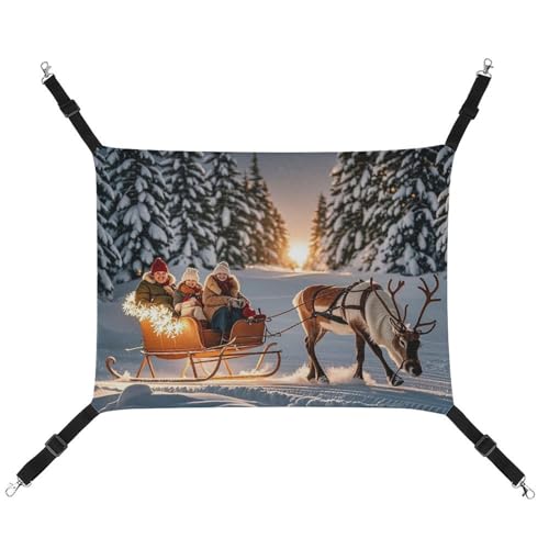 JTKLQBN Hängende Haustier-Hängematte, Rentier-Schlitten, bedruckt, weiche Haustiermatte mit verstellbaren Riemen, atmungsaktive Hängematte für Katzen, Frettchen, kleine Hunde, Kaninchen, 42 x 33 cm von JTKLQBN