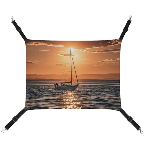 JTKLQBN Hängende Haustier-Hängematte, Sonnenuntergang, Meereslandschaft, Segelboot, schwimmendes bedrucktes Bett, weiche Haustiermatte mit verstellbaren Riemen, atmungsaktive Hängematte für Katzen, von JTKLQBN