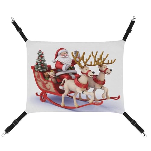 JTKLQBN Hängende Haustier-Hängematte, Weihnachtsmann, Rentier, Schlitten, bedrucktes Bett, weiche Haustiermatte mit verstellbaren Trägern, atmungsaktive Hängematte für Katzen, Frettchen, kleine Hunde, von JTKLQBN