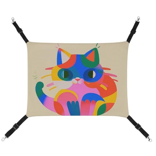 JTKLQBN Hängende Haustier-Hängematte, buntes Katzen-bedrucktes Bett, weiche Haustiermatte mit verstellbaren Riemen, atmungsaktive Hängematte für Katzen, Frettchen, kleine Hunde, Kaninchen, 42 x 33 cm von JTKLQBN