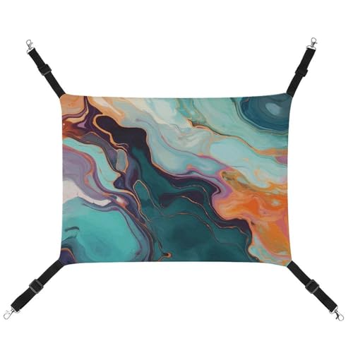 JTKLQBN Hängende Haustier-Hängematte, buntes Marmor-bedrucktes Bett, weiche Haustiermatte mit verstellbaren Riemen, atmungsaktive Hängematte für Katzen, Frettchen, kleine Hunde, Kaninchen, 42 x 33 cm von JTKLQBN