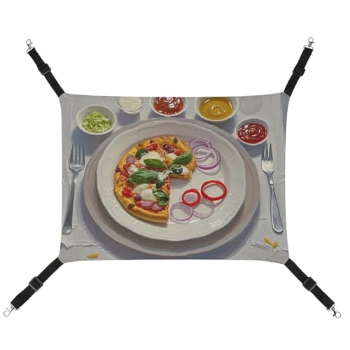 JTKLQBN Hängende Haustier-Hängematte, italienisches Pizza-bedrucktes Bett, weiche Haustiermatte mit verstellbaren Riemen, atmungsaktive Hängematte für Katzen, Frettchen, kleine Hunde, Kaninchen, 42 x von JTKLQBN