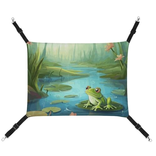 JTKLQBN Hängende Haustier-Hängematte Frosch in einem Teich, bedruckt, weiche Haustiermatte mit verstellbaren Riemen, atmungsaktive Hängematte für Katzen, Frettchen, kleine Hunde, Kaninchen, 42 x 33 cm von JTKLQBN