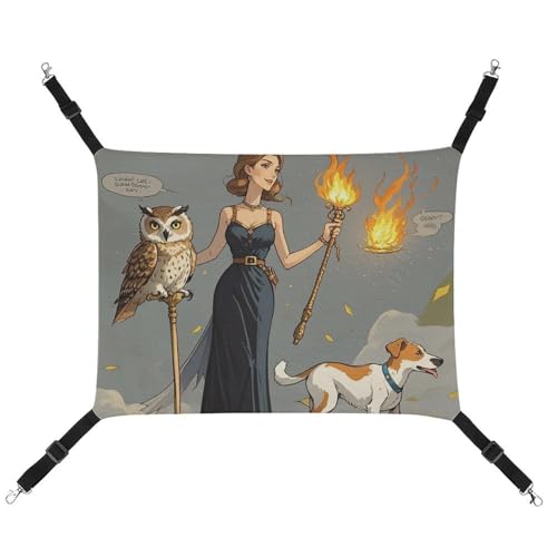 JTKLQBN Hängende Haustier-Hängematte mit Eulen-Motiv, weiche Haustiermatte mit verstellbaren Riemen, atmungsaktive Hängematte für Katzen, Frettchen, kleine Hunde, Kaninchen, 42 x 33 cm von JTKLQBN