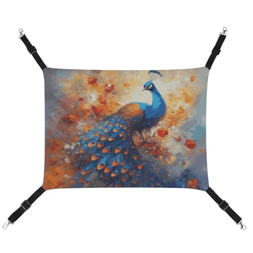 JTKLQBN Hängende Haustier-Hängematte mit Pfauenmotiv, weiche Haustiermatte mit verstellbaren Riemen, atmungsaktive Hängematte für Katzen, Frettchen, kleine Hunde, Kaninchen, 42 x 33 cm von JTKLQBN