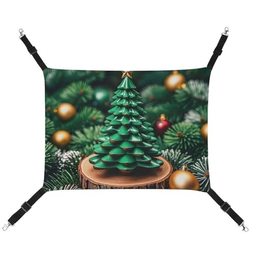 JTKLQBN Hängende Haustier-Hängematte mit Weihnachtsbaum, bedruckt, weiche Haustiermatte mit verstellbaren Riemen, atmungsaktiv, für Katzen, Frettchen, kleine Hunde, Kaninchen, 42 x 33 cm, Grün von JTKLQBN