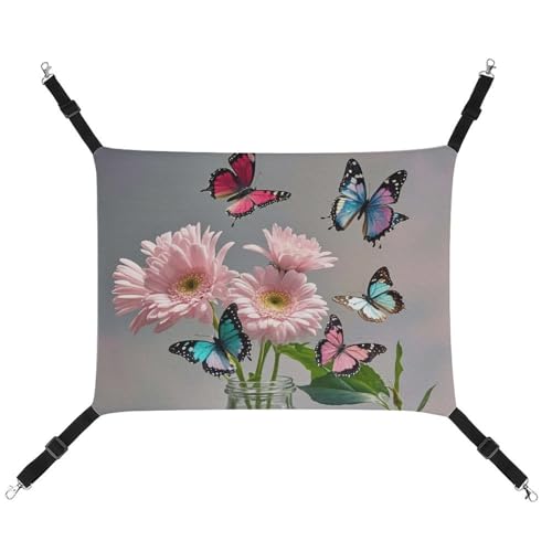 JTKLQBN Hängende Haustierhängematte mit Blumen unter Glasbehälter, 42 x 33 cm, bedrucktes Bett, weiche Haustiermatte mit verstellbaren Riemen, atmungsaktive Hängematte für Katzen, Frettchen, kleine von JTKLQBN