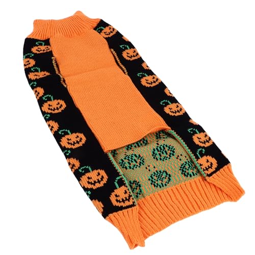 Halloween-Kürbis-Hundepullover, Süße Strickware für Kleine Hundewelpen mit Rollkragen, Geeignet für Drinnen und Draußen, Acryl von JTLB