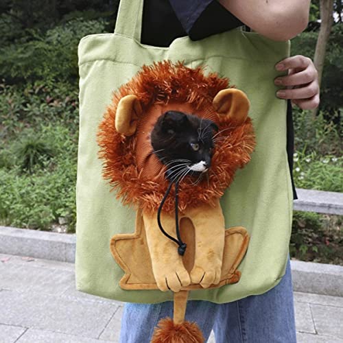 Katzentasche mit Reißverschluss Hundetasche NiedlicheLöwenförmige Katzentasche Transporttasche Atmungsaktiv Tragbare kleine Haustier Segeltuch Tragetasche für Hunde & Katzen (Hellgrün) von JTNero