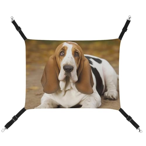 JTREHY Haustier-Hängematte, Basset Hound bedruckt, verstellbar, hängendes Katzenbett für Katzen, kleine Hunde, Kaninchen oder andere Kleintiere, mit Metallhaken von JTREHY