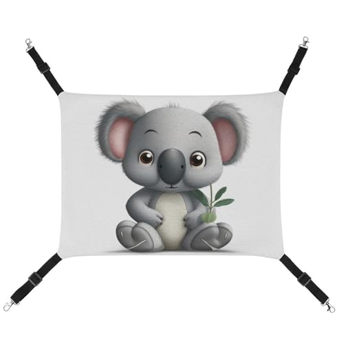 JTREHY Haustier-Hängematte, Cartoon-Koala-Druck, verstellbar, hängendes Katzenbett für Katzen, kleine Hunde, Kaninchen oder andere Kleintiere mit Metallhaken von JTREHY