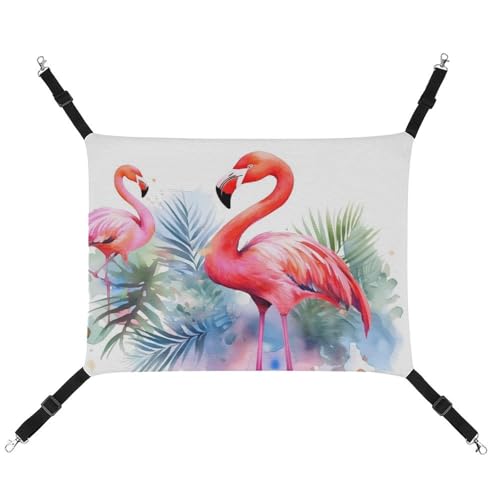 JTREHY Haustier-Hängematte, Flamingo-Aquarelldruck, verstellbar, hängendes Katzenbett für Katzen, kleine Hunde, Kaninchen oder andere Kleintiere, mit Metallhaken von JTREHY