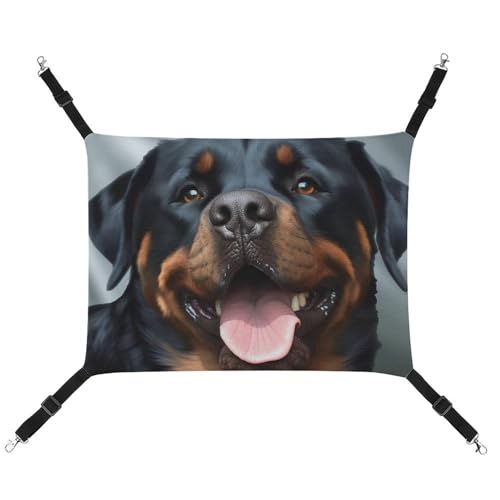 JTREHY Haustier-Hängematte, Rottweiler-Hundezungenkopf bedruckt, verstellbar, hängendes Katzenbett für Katzen, kleine Hunde, Kaninchen oder andere Kleintiere, mit Metallhaken von JTREHY