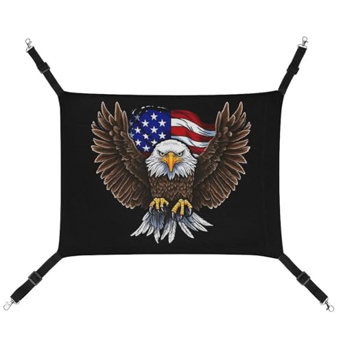 JTREHY Haustier-Hängematte, USA-Flagge, patriotischer Adler, bedruckt, verstellbar, hängendes Katzenbett für Katzen, kleine Hunde, Kaninchen oder andere Kleintiere, mit Metallhaken von JTREHY