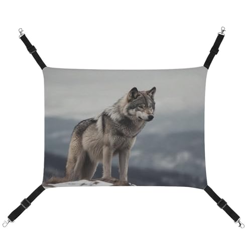 JTREHY Haustier-Hängematte, Wolf auf dem Berg, bedruckt, verstellbar, hängendes Katzenbett für Katzen, kleine Hunde, Kaninchen oder andere Kleintiere, mit Metallhaken von JTREHY